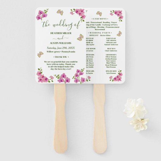 Elegant Delicate Purple Orchids Wedding Program Handwaaier (Voorkant en achterkant)