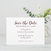 Elegant Delicate Romantic Calligraphy Burgundy Red Save The Date (Staand voorkant)
