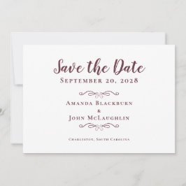 Elegant Delicate Romantic Calligraphy Burgundy Red Save The Date