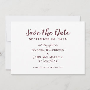 Elegant Delicate Romantic Calligraphy Burgundy Red Save The Date