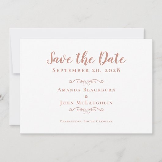 Elegant Delicate Romantic Calligraphy Roos Gold Save The Date (Voorkant)