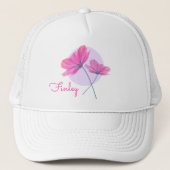 Elegant delicate roze bloemen noemen lichtblauwe s trucker pet (Voorkant)
