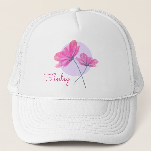 Elegant delicate roze bloemen noemen lichtblauwe s trucker pet (Voorkant)