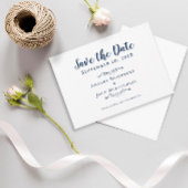 Elegant Delicate Script Romantic Calligraphy Blue Save The Date