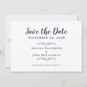 Elegant Delicate Script Romantic Calligraphy Blue Save The Date (Voorkant)