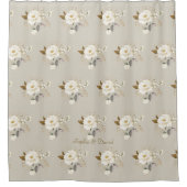 Elegant Delicate White Cream Gold Flowers Monogram Douchegordijn (Voorkant)