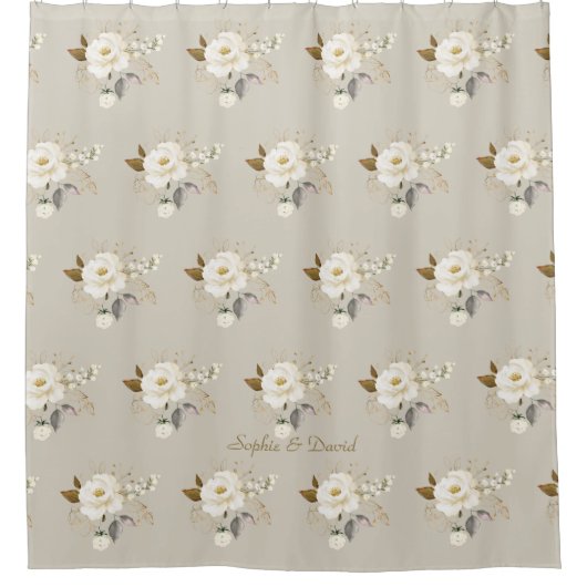 Elegant Delicate White Cream Gold Flowers Monogram Douchegordijn (Voorkant)