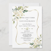 Elegant Delicate White Flowers Gold Lijst Weddensc Kaart (Voorkant)