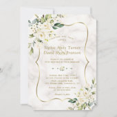 Elegant Delicate White Flowers Gold Marble Wedding Kaart (Voorkant)