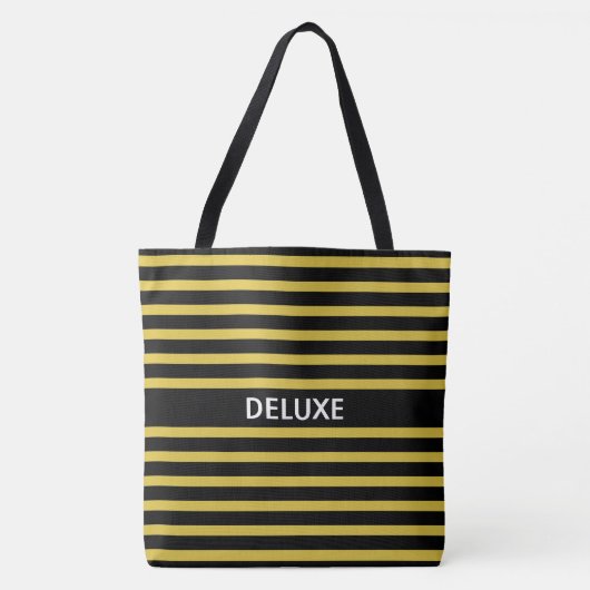 Elegant Deluxe op Black en Golden Striped Tote Bag (Voorkant)