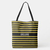 Elegant Deluxe op Black en Golden Striped Tote Bag (Achterkant)