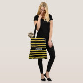 Elegant Deluxe op Black en Golden Striped Tote Bag (Op model)