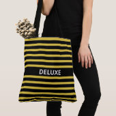 Elegant Deluxe op Black en Golden Striped Tote Bag (Dichtbij)