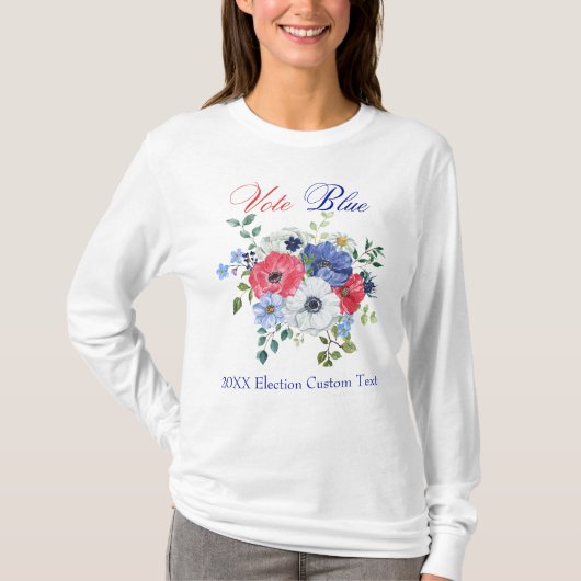 Elegant Democratisch Stem BLAUW Vrouwen Bloemen T-shirt (Voorkant)