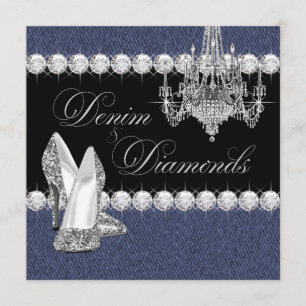 Elegant Denim and Diamonds Party Kaart