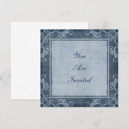 Elegant Denim Blue Embellish Border Invitation Kaart (Voorkant / Achterkant)