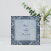 Elegant Denim Blue Embellish Border Invitation Kaart (Staand voorkant)