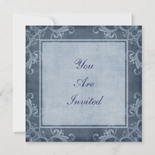 Elegant Denim Blue Embellish Border Invitation Kaart