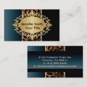 Elegant Denim Blue en Black Leopard Print Visitekaartje (Voorkant / Achterkant)