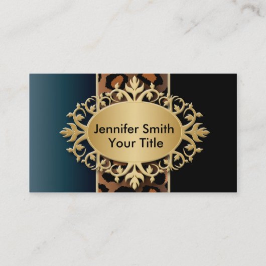 Elegant Denim Blue en Black Leopard Print Visitekaartje (Voorkant)