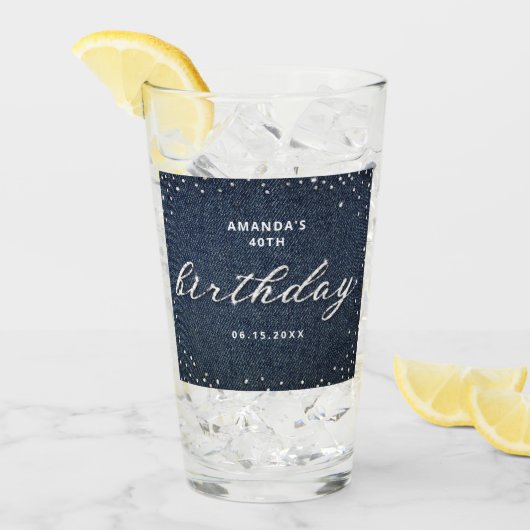 Elegant Denim Diamonds om het even welke Age Birth Glas (Voorkant ijs)