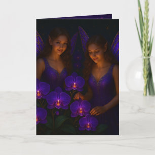 Elegant Denkend Aan Jou Paarse Orchidee Fee Kaart
