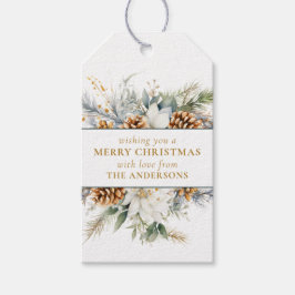 Elegant dennenboomgroen | Gouden kerst Cadeaulabel