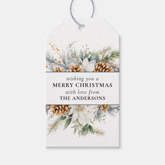 Elegant dennenboomgroen | Schattige kerstfeest Cadeaulabel (Voorkant)