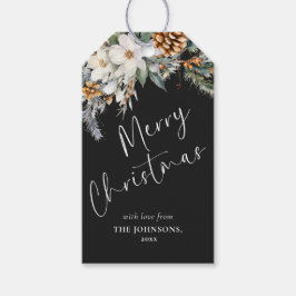 Elegant dennenboomgroen | Zwarte kerst Cadeaulabel