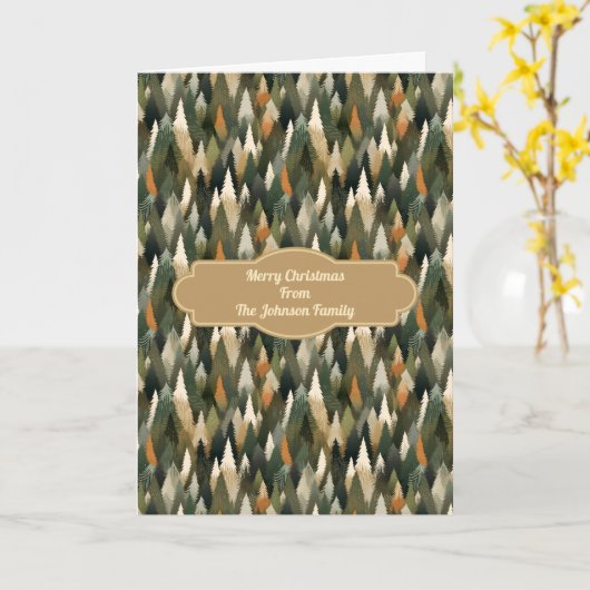 Elegant dennenboompatroon | Rustic Forest Kaart (Gele Bloem)