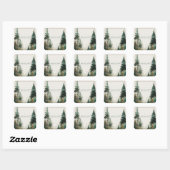 Elegant Dennenbos Gouden Frame Rustieke Winter Vierkante Sticker (Vel)