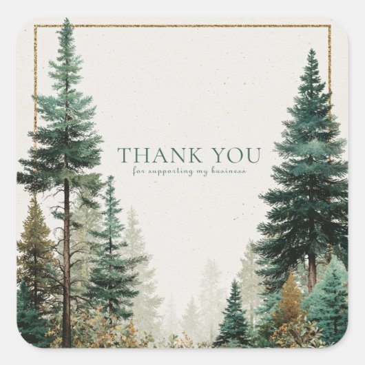 Elegant Dennenbos Gouden Frame Rustieke Winter Vierkante Sticker (Voorkant)