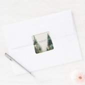 Elegant Dennenbos Gouden Frame Rustieke Winter Vierkante Sticker (Envelop)