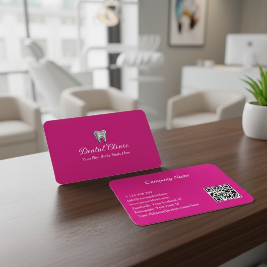 Elegant Dental Clinic Pink Dentist QR Code  Visitekaartje