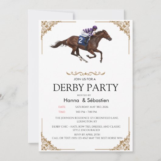 Elegant Derby Party Horse Racing Invitation Kaart (Voorkant)