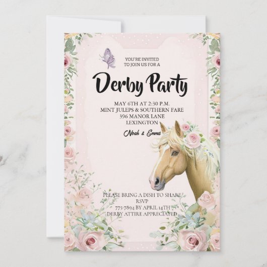 Elegant Derby Party Invitation with Floral Accents Kaart (Voorkant)