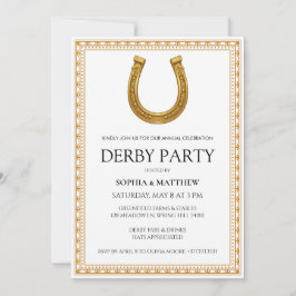 Elegant Derby Party Invitation with Gold Horseshoe Kaart