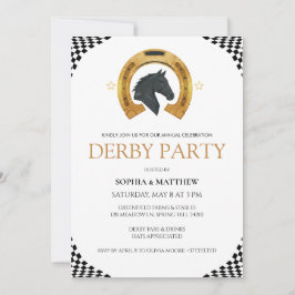 Elegant Derby Party Invitation with Gold Horseshoe Kaart