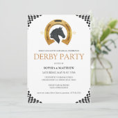 Elegant Derby Party Invitation with Gold Horseshoe Kaart (Staand voorkant)