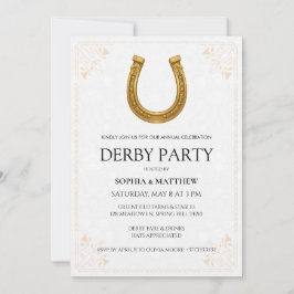 Elegant Derby Party Invitation with Gold Horseshoe Kaart