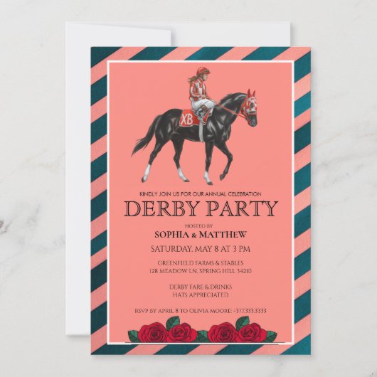 Elegant Derby Party Invitation with Horse Artt Kaart (Voorkant)