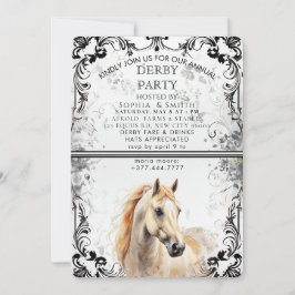 Elegant Derby Party Invitation With Horse Illustra Feestdagenkaart