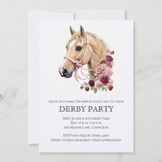 Elegant Derby Party Invitation with Horse Illustra Kaart (Voorkant)