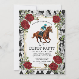 Elegant Derby Party Invitation with Horse Racing I Kaart