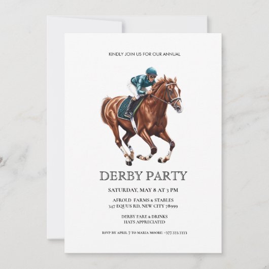 Elegant Derby Party Invitation with Horse Racing I Kaart (Voorkant)