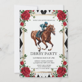 Elegant Derby Party Invitation with Horse Racing I Kaart