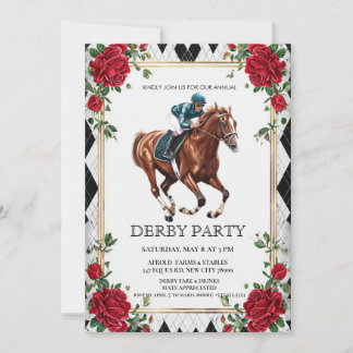 Elegant Derby Party Invitation with Horse Racing I Kaart