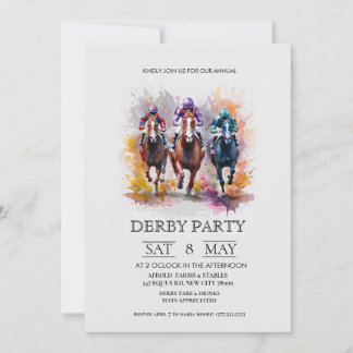 Elegant Derby Party Invitation with Horse Racing I Kaart