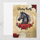 Elegant Derby Party Invitation with Roses and Hors Kaart (Voorkant / Achterkant)