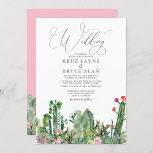 Elegant Desert Cacti Succulents Wedding Invitation Kaart